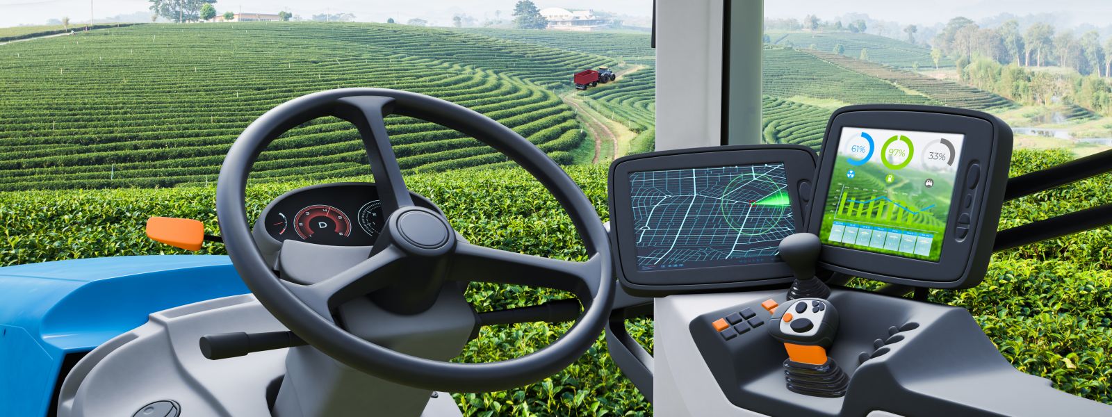 Self-driving tractor using digital technology while operating in a field