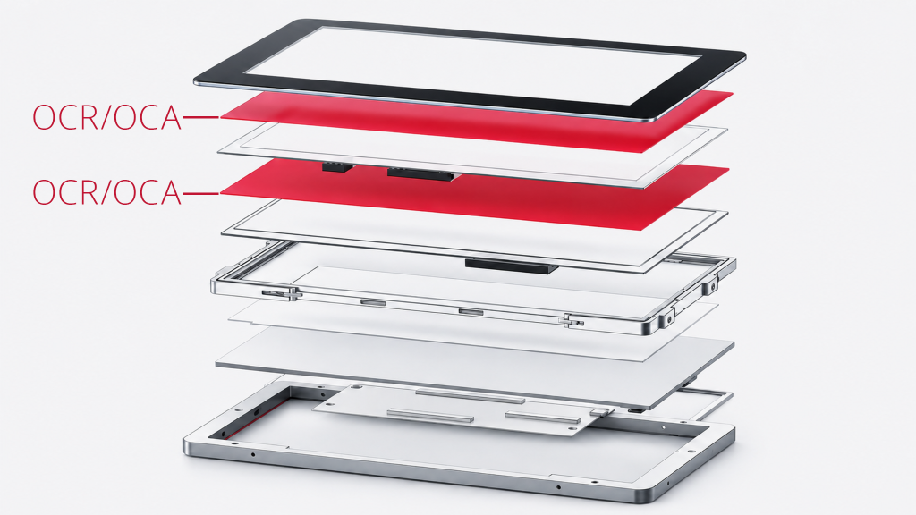 Exploded view of a VIA optronics display stack