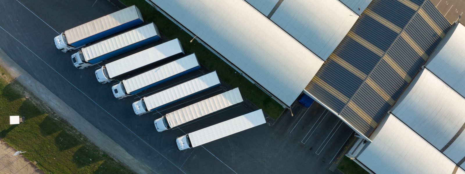 Aerial view of a logistics center with warehouses and traffic areas