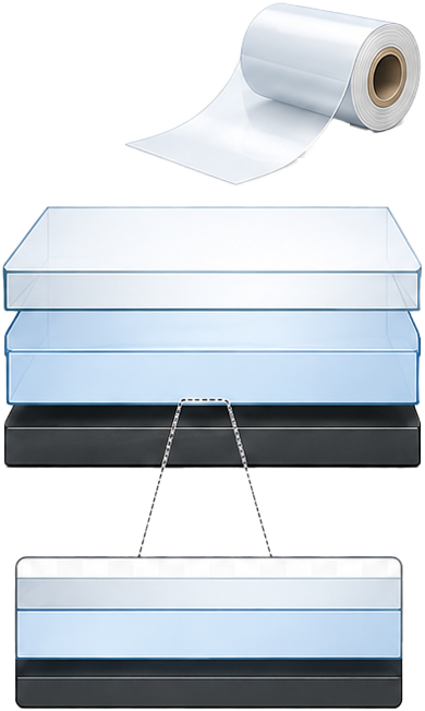 Illustration einer optisch klaren Klebeschicht mit OCA im Display-Aufbau