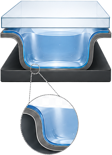 Illustration des Materialaufbaus mit Optical Clear Resin beim Optical Bonding