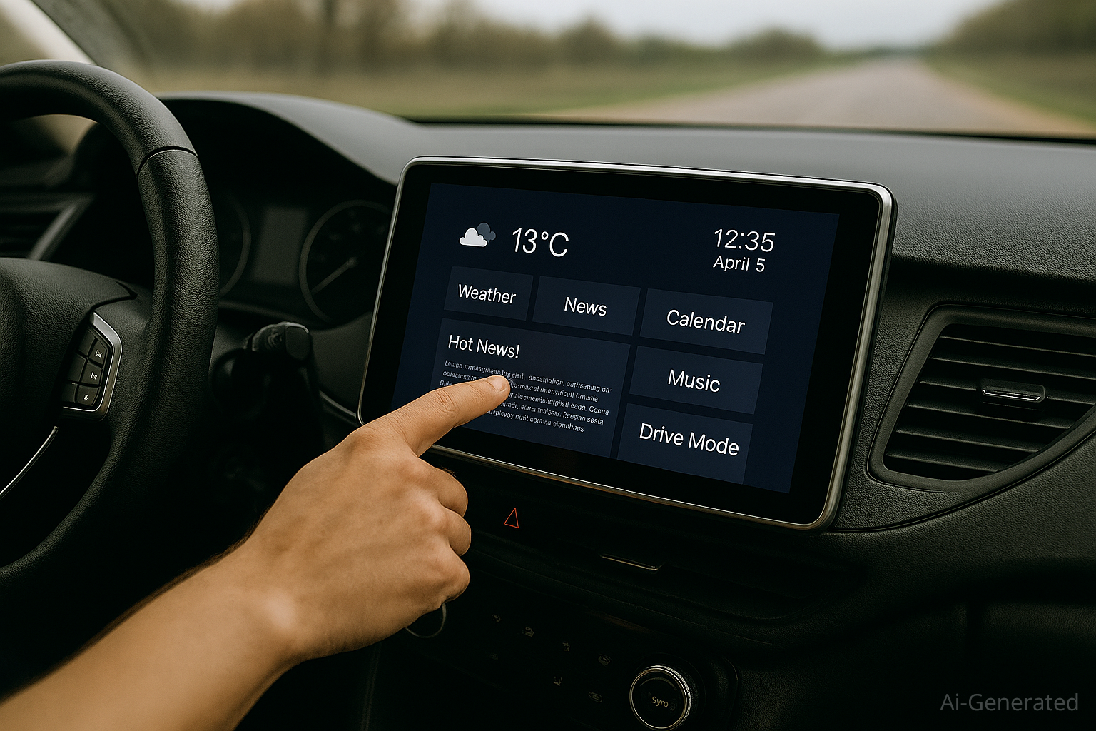 VIA optronics Innenraum eines PKWs: Fahrer navigiert auf einem Automotive Touch Panel
